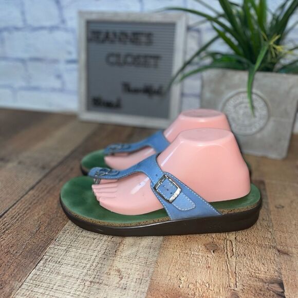 SAS Blue And Green Sanibel T-Strap Slide Leather Sandals. Size 11. - Picture 8 of 10